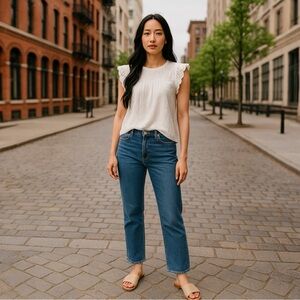 Savanna Jane Classic Ivory Blouse With Lace Sleeves  pull-On Style